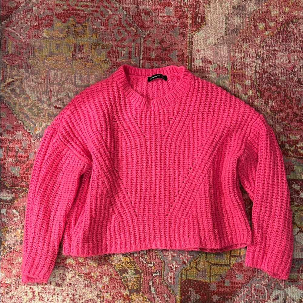 Knit Sweater - Neon Pink - Stradivarius - Boxy fit